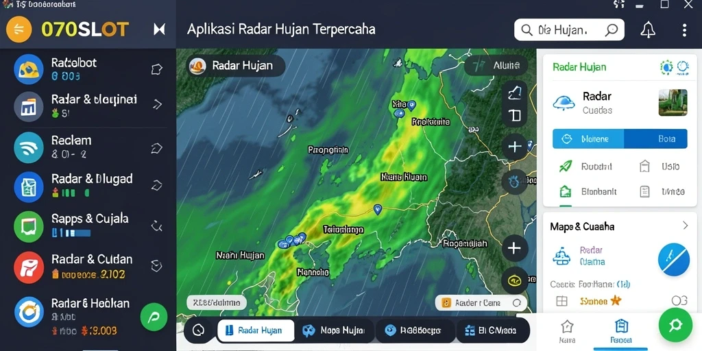 Antarmuka aplikasi 070SLOT menampilkan radar hujan yang jelas dan informatif.
