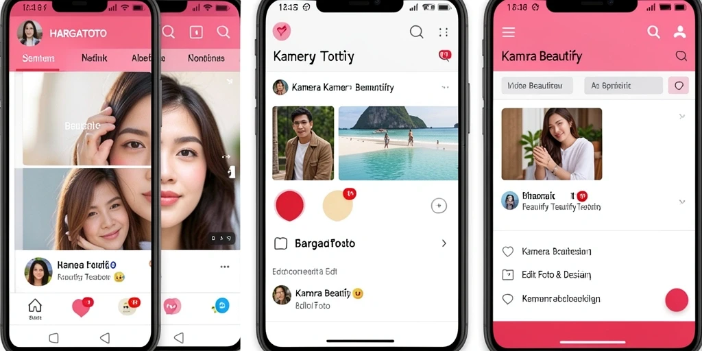 Antarmuka aplikasi HARGATOTO dengan fitur Kamera Beautify yang menarik.