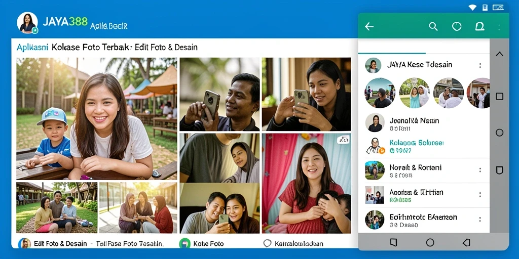 Screenshot antarmuka aplikasi JAYA388 menampilkan fitur Kolase Foto yang mudah digunakan.