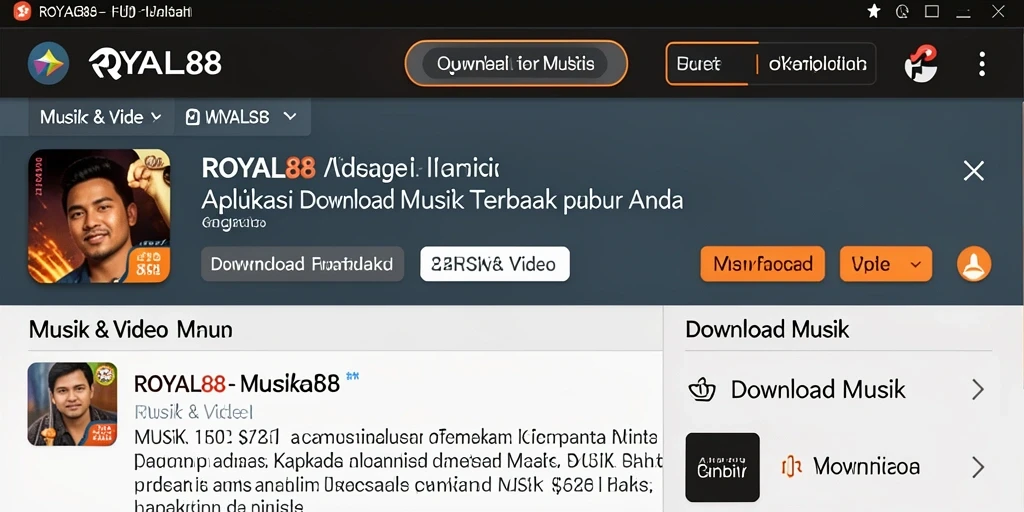 Screenshot antarmuka aplikasi ROYAL88 saat mendownload musik.